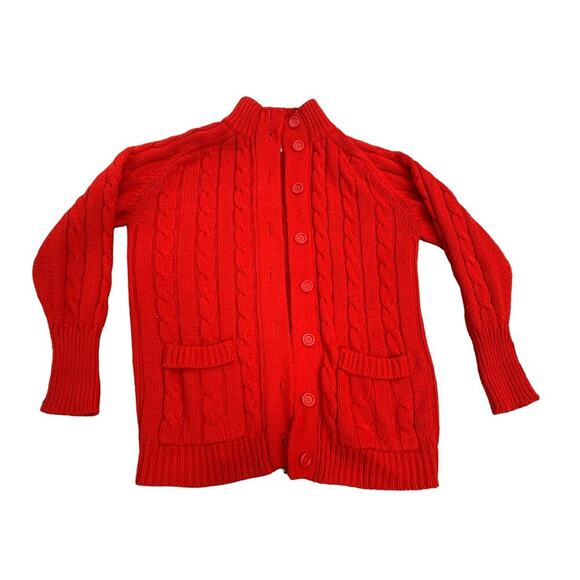Vintage Sears Button Up Sweater Cardigan Orange Red Acrylic Pockets - Picture 1 of 7
